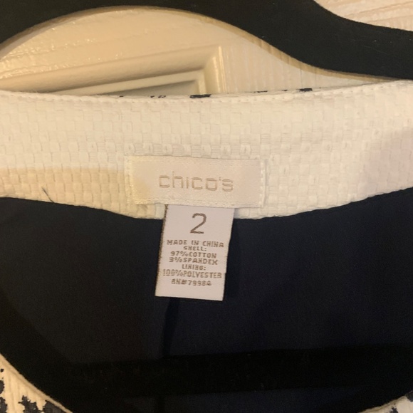Chico’s Navy Blue/White Print Lined Jacket sz 2 - Picture 3 of 5